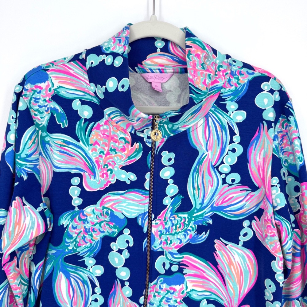Lilly Pulitzer Full Zip Jacket XL Bright Colorful Koi Fish Print Vacation Summer - Picture 3 of 16